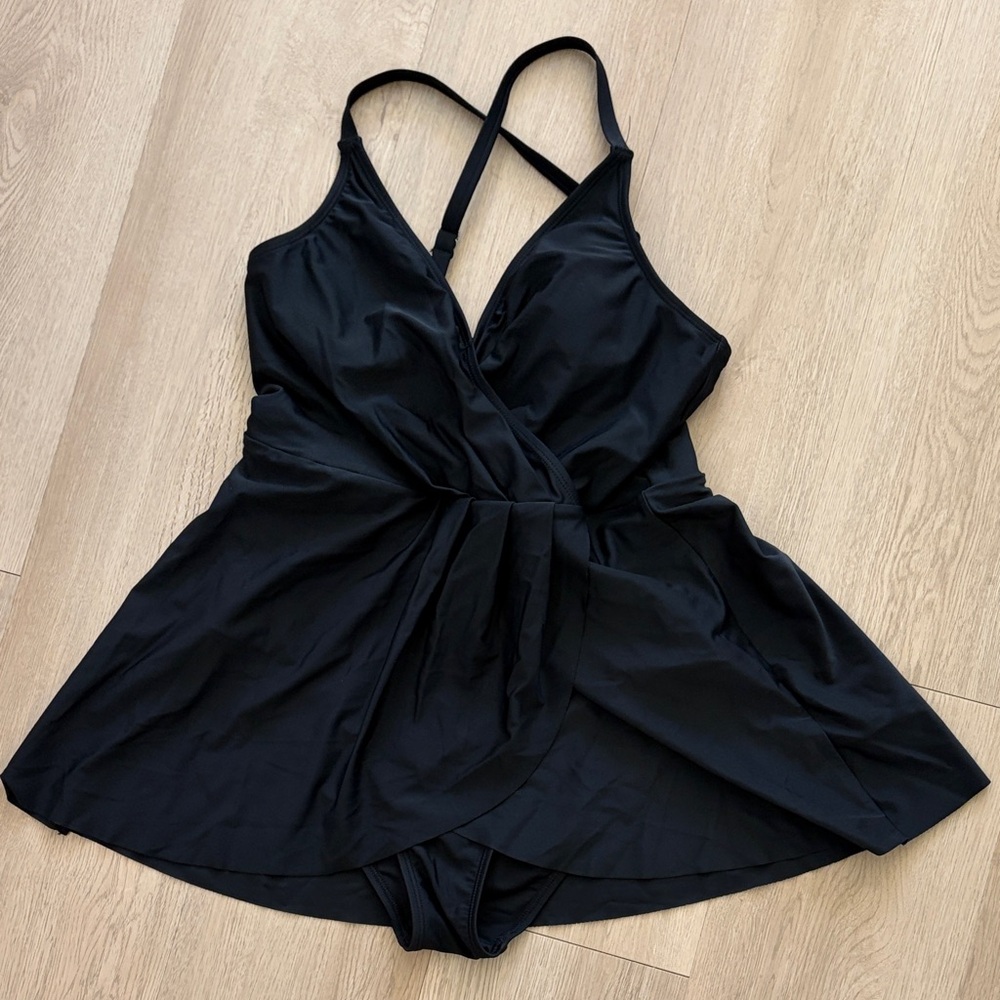 Black Flattering Swimdress with Skirted Bottom one piece